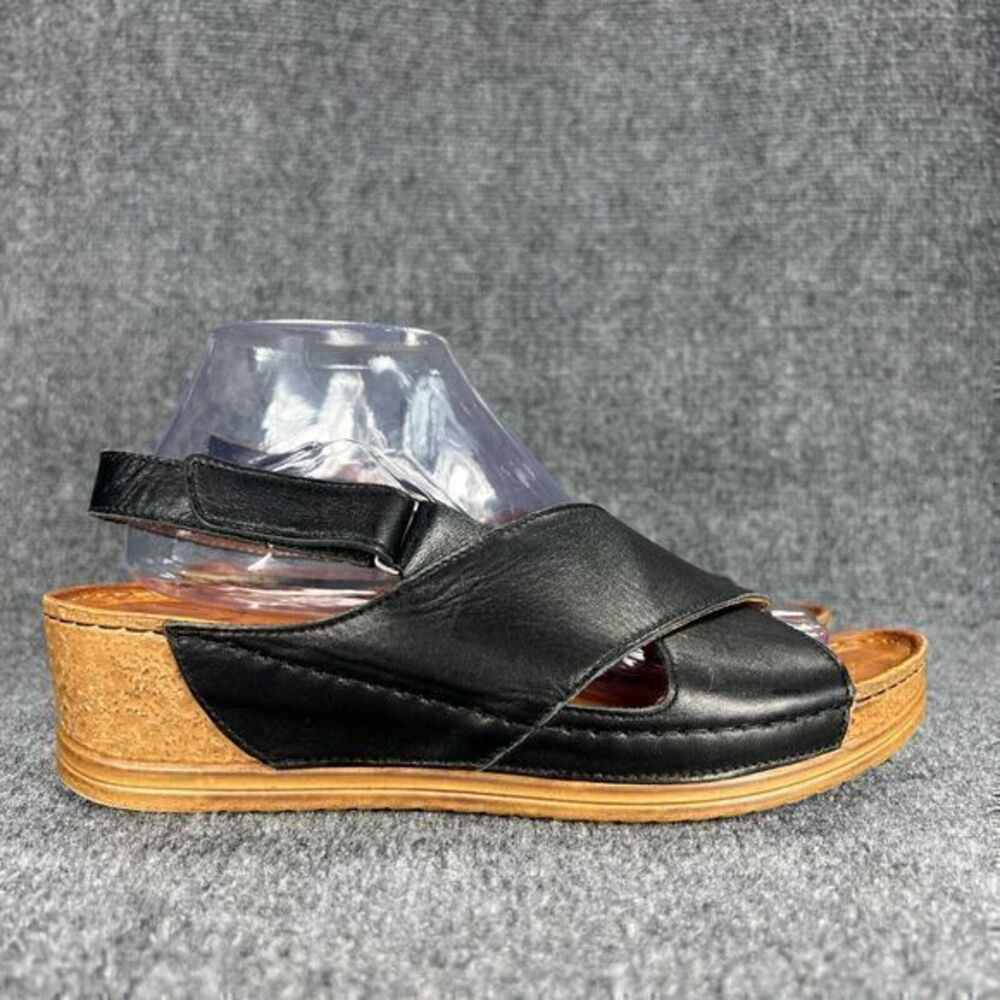 V Italia Sandals Womens 40 US 9-9.5 Black Leather Platform Wedge Ankle Strap